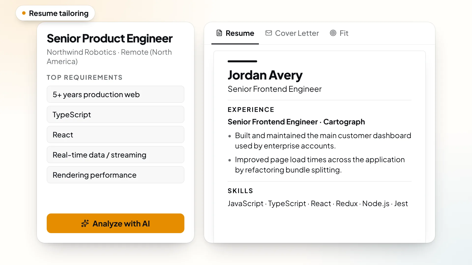 WorkHunt tailoring a resume to a job posting