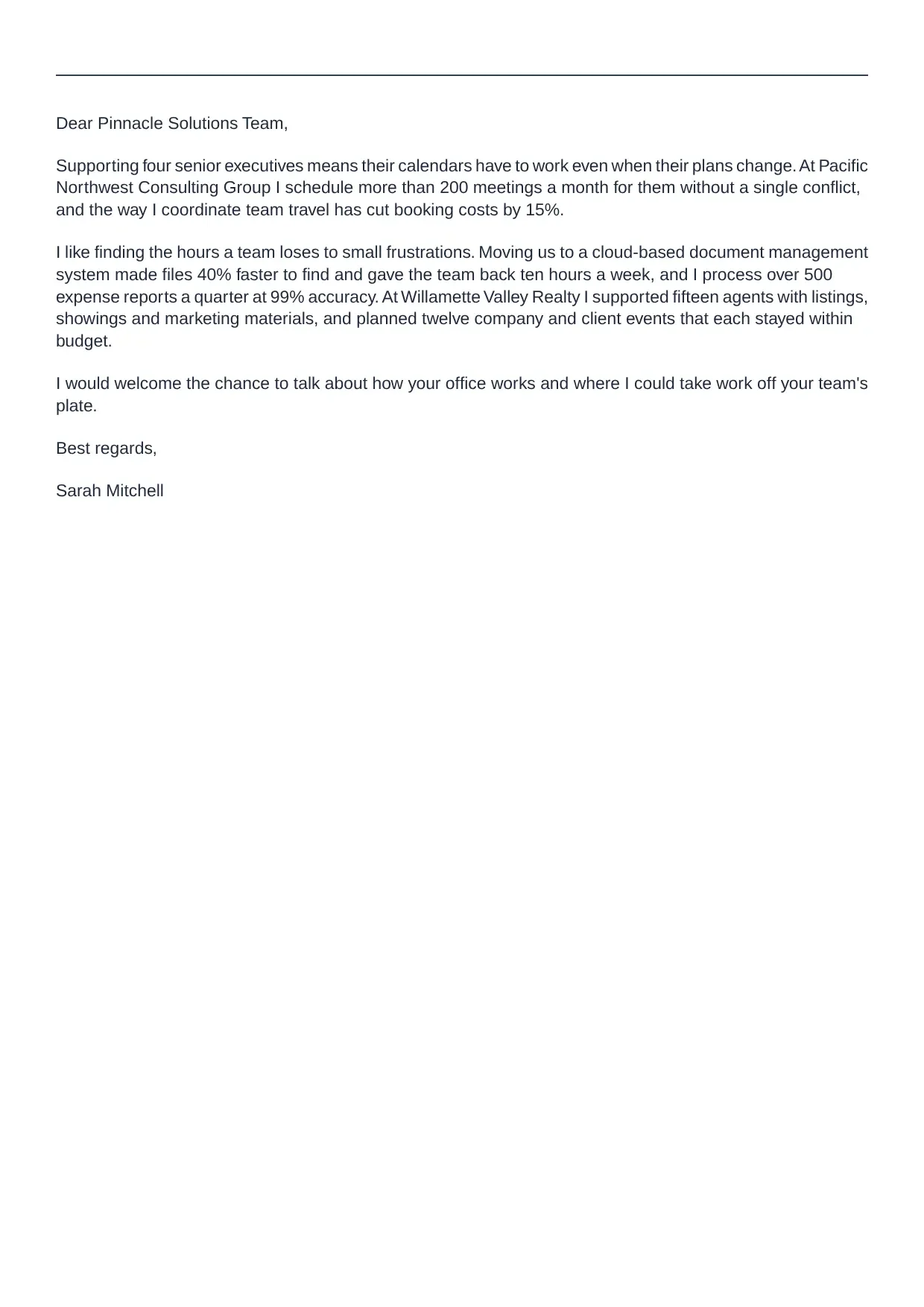 Administrative Assistant cover letter sample