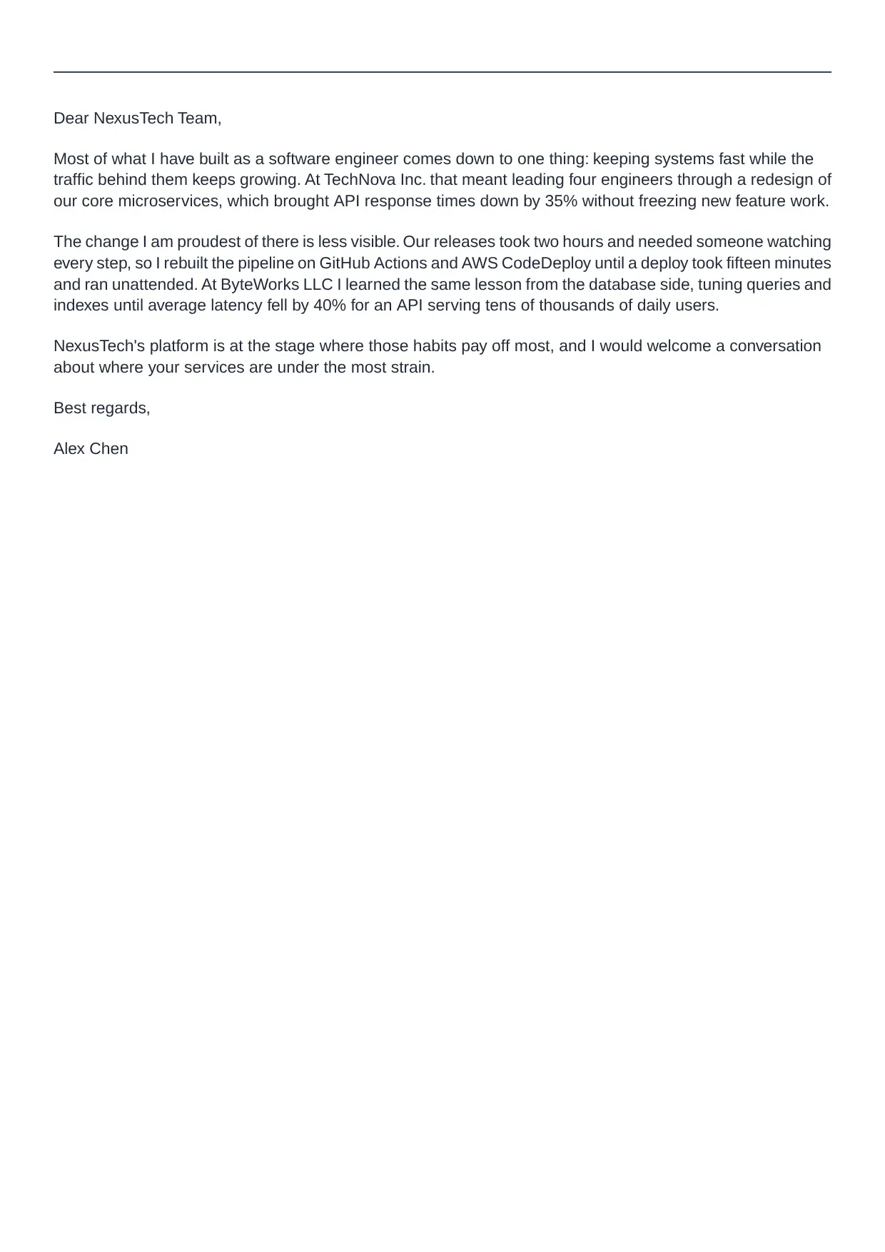 Software Engineer cover letter sample