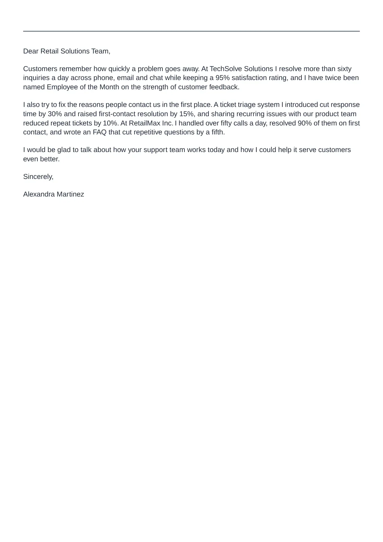 Customer Service Specialist cover letter sample