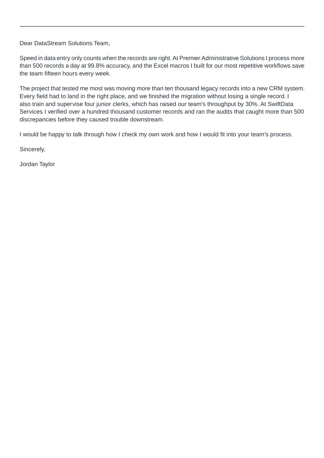 Data Entry cover letter sample