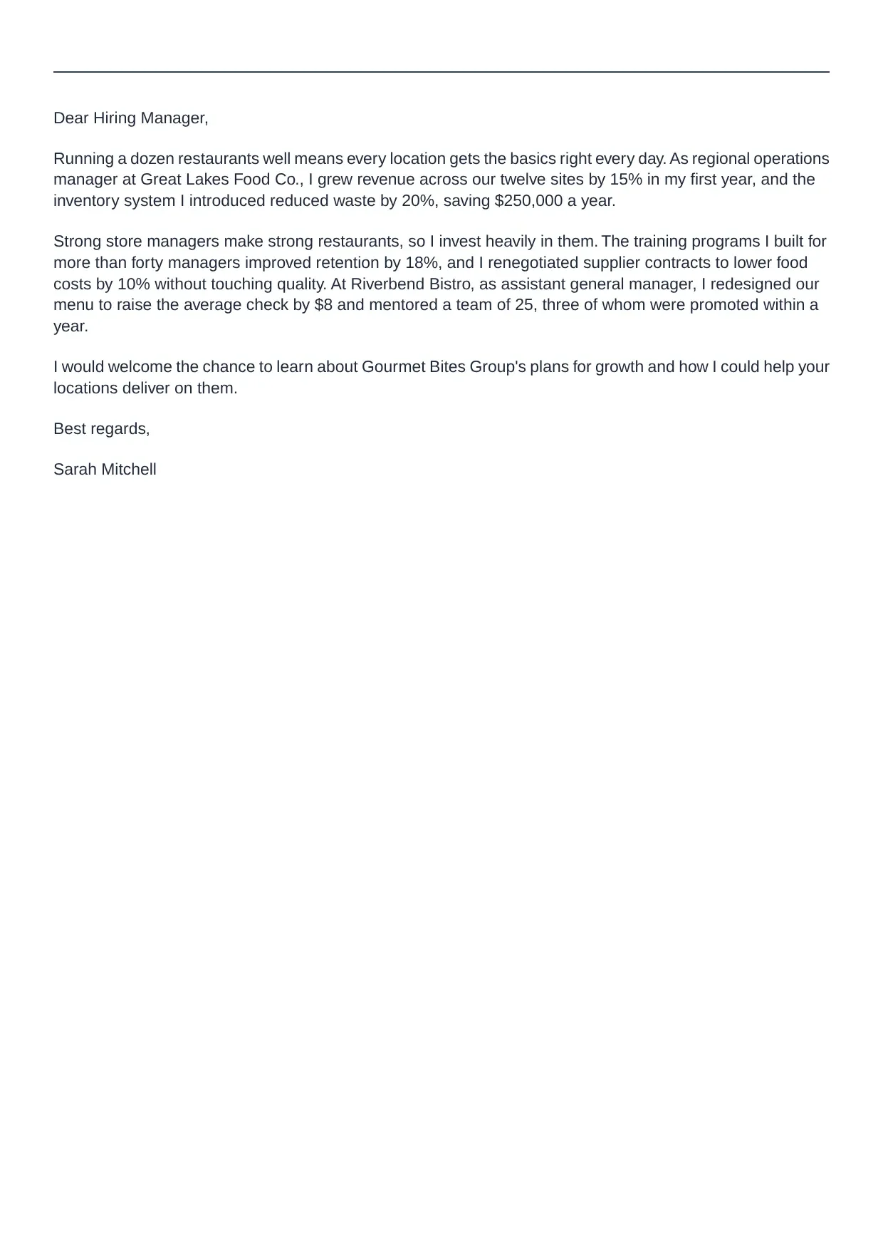 Management cover letter sample