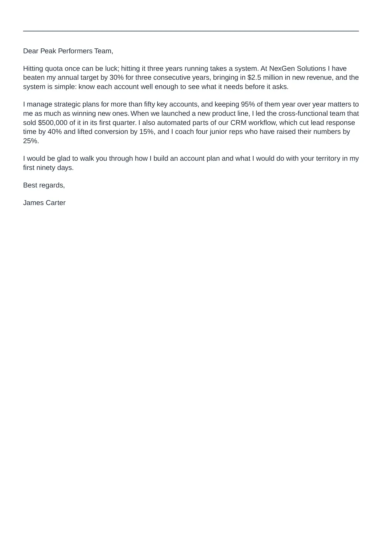 Sales cover letter sample