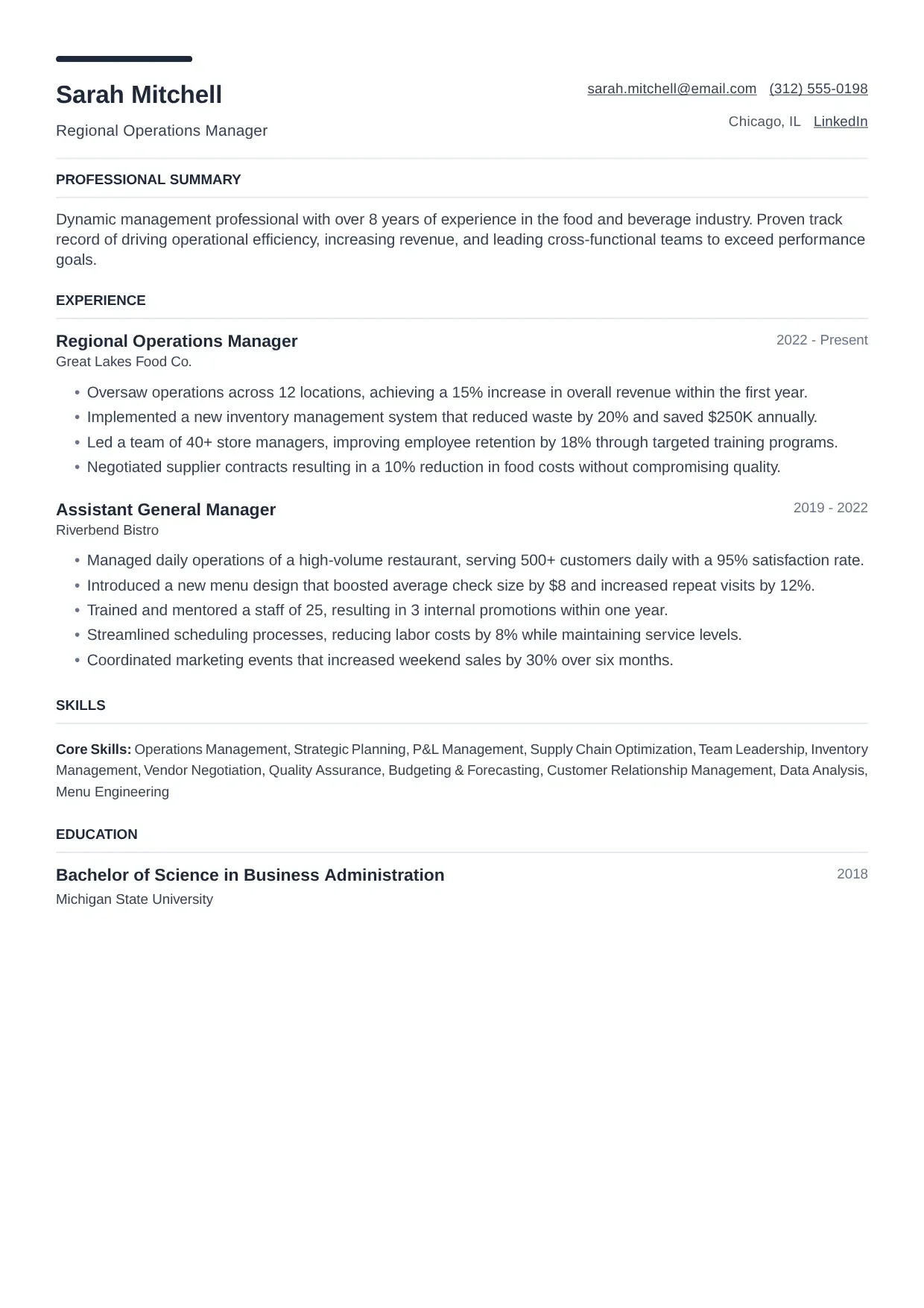 Management resume sample, Modern template