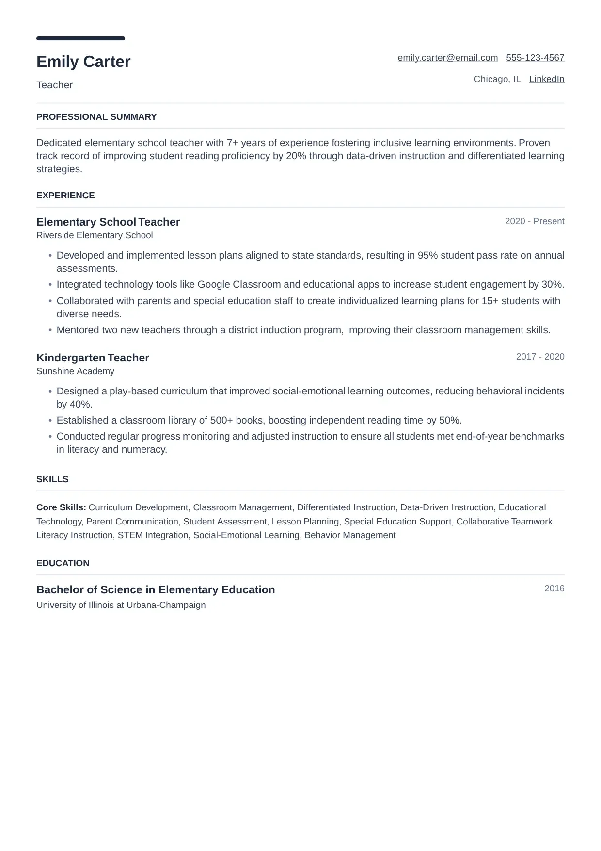Teacher resume sample, Modern template